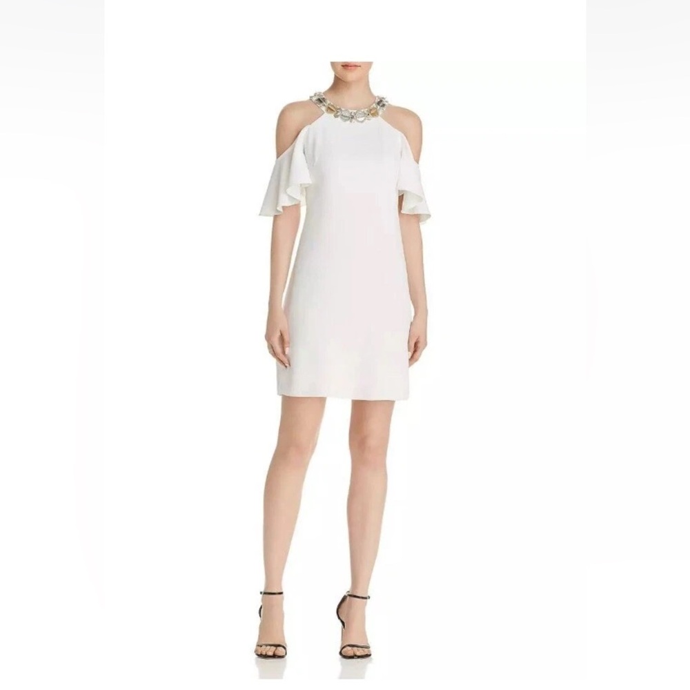 New Aidan Mattox embellished cold shoulder dress elegant ivory size 2